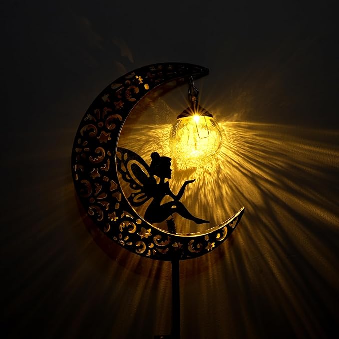 🔥Limited-time 50% discount🌙Fairy on Moon Solar Garden Stake Lights, Crackle Glass LED Outdoor Decor (3 Styles)