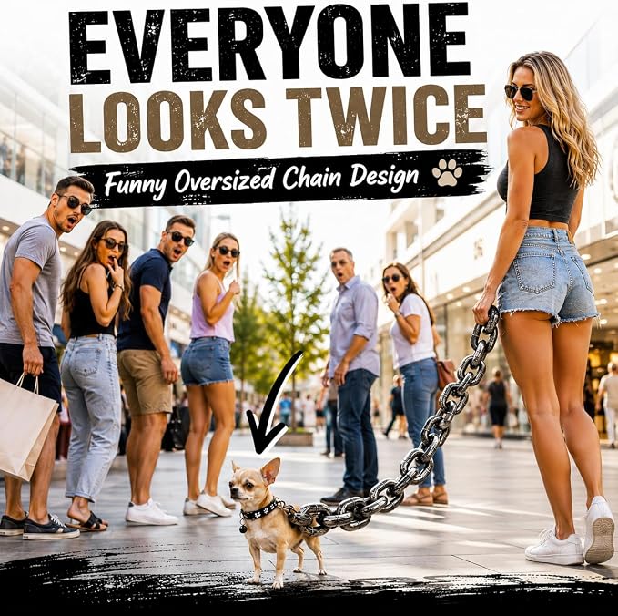 🤣Funny Oversized Dog Leash & Collar Set, "Small Dog Big Attitude" Comical Chain Leash
