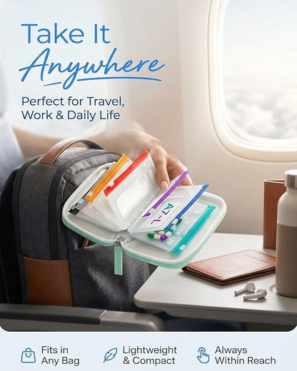 2‑Week Travel Pill Organizer with 14 Color‑Coded Reusable Pill Pouches | Portable Medication Storage Case