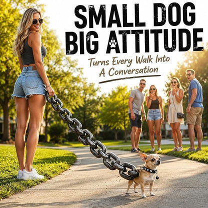 🤣Funny Oversized Dog Leash & Collar Set, "Small Dog Big Attitude" Comical Chain Leash