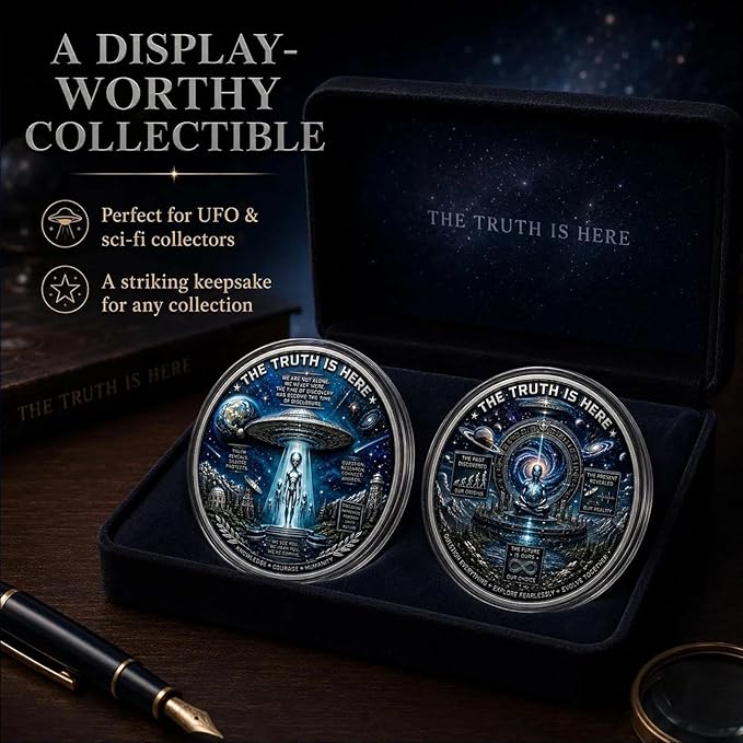 UFO Alien Disclosure Challenge Coin | The Truth Is Here UAP Declassified Commemorative Coin, 3 Designs Available