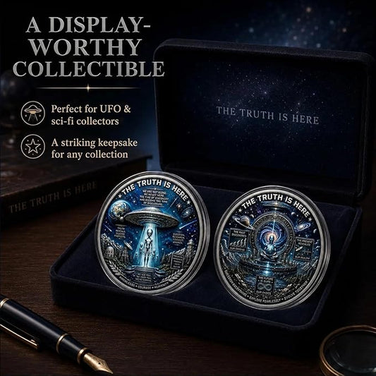 UFO Alien Disclosure Challenge Coin | The Truth Is Here UAP Declassified Commemorative Coin, 3 Designs Available