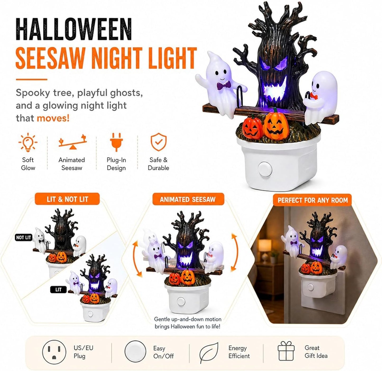 👻Animated Ghost Seesaw Halloween Plug-in Night Light💡