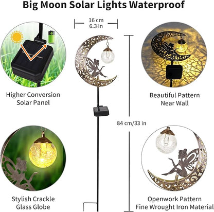 🔥Limited-time 50% discount🌙Fairy on Moon Solar Garden Stake Lights, Crackle Glass LED Outdoor Decor (3 Styles)