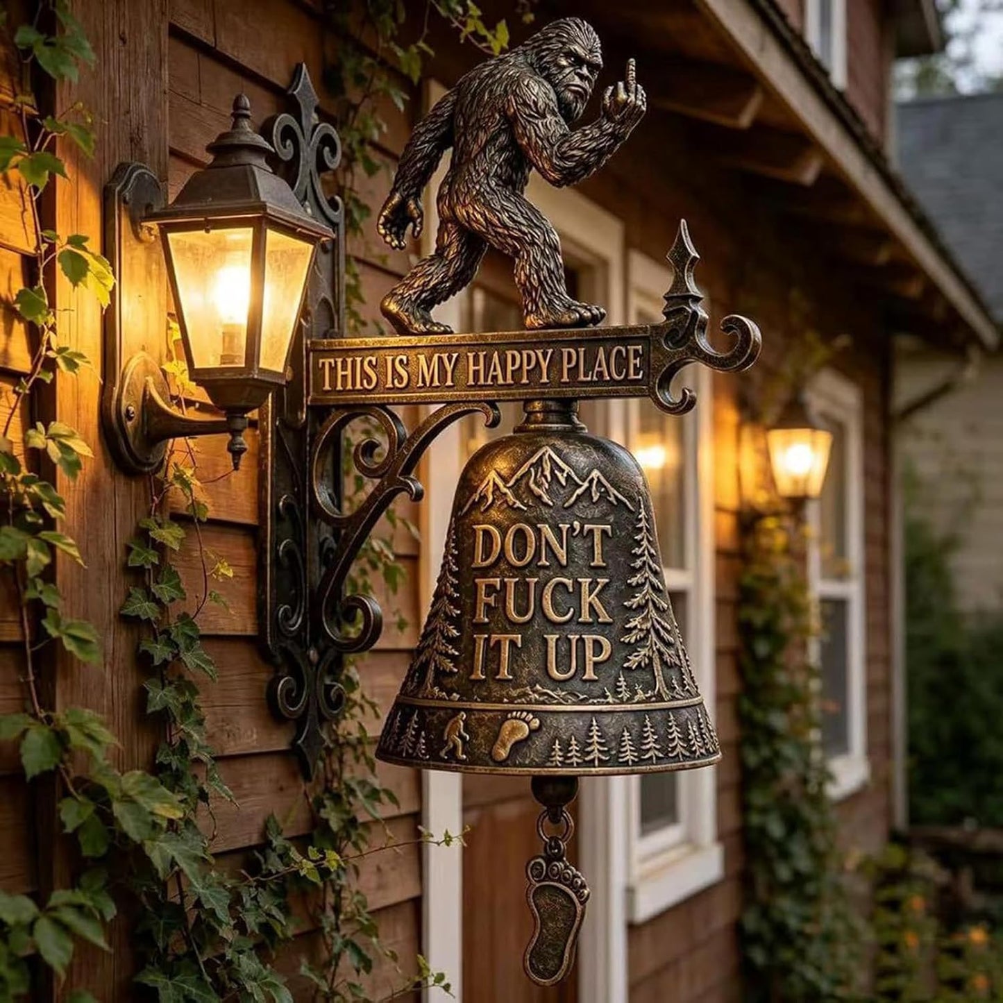"This Is My Happy Place" Rustic Bigfoot Wall Bell