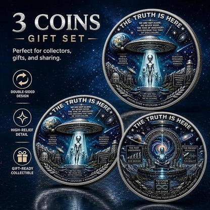 UFO Alien Disclosure Challenge Coin | The Truth Is Here UAP Declassified Commemorative Coin, 3 Designs Available