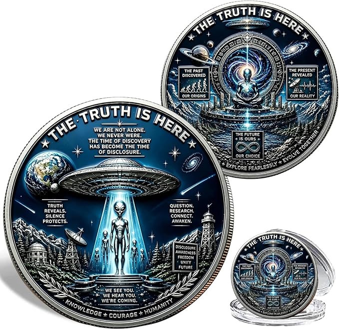 UFO Alien Disclosure Challenge Coin | The Truth Is Here UAP Declassified Commemorative Coin, 3 Designs Available