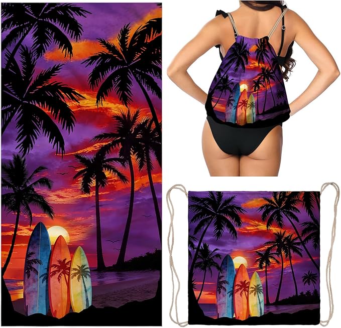 Summer Special Offer 3‑in‑1 Beach Towel Drawstring Backpack Cover‑Up, Multi‑Purpose Tropical Beach Essentials (9 Styles)