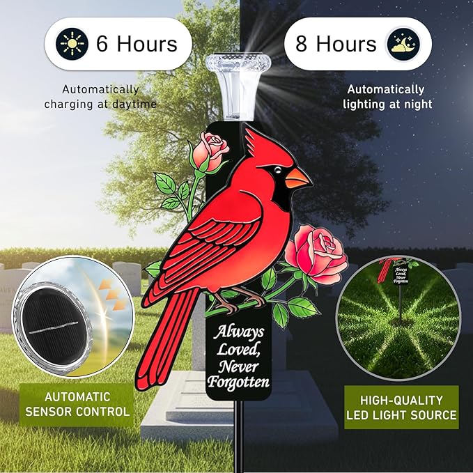 🔥Limited-Time Offer🕊️Cardinal Memorial Solar Stake, In Loving Memory of Loved Ones