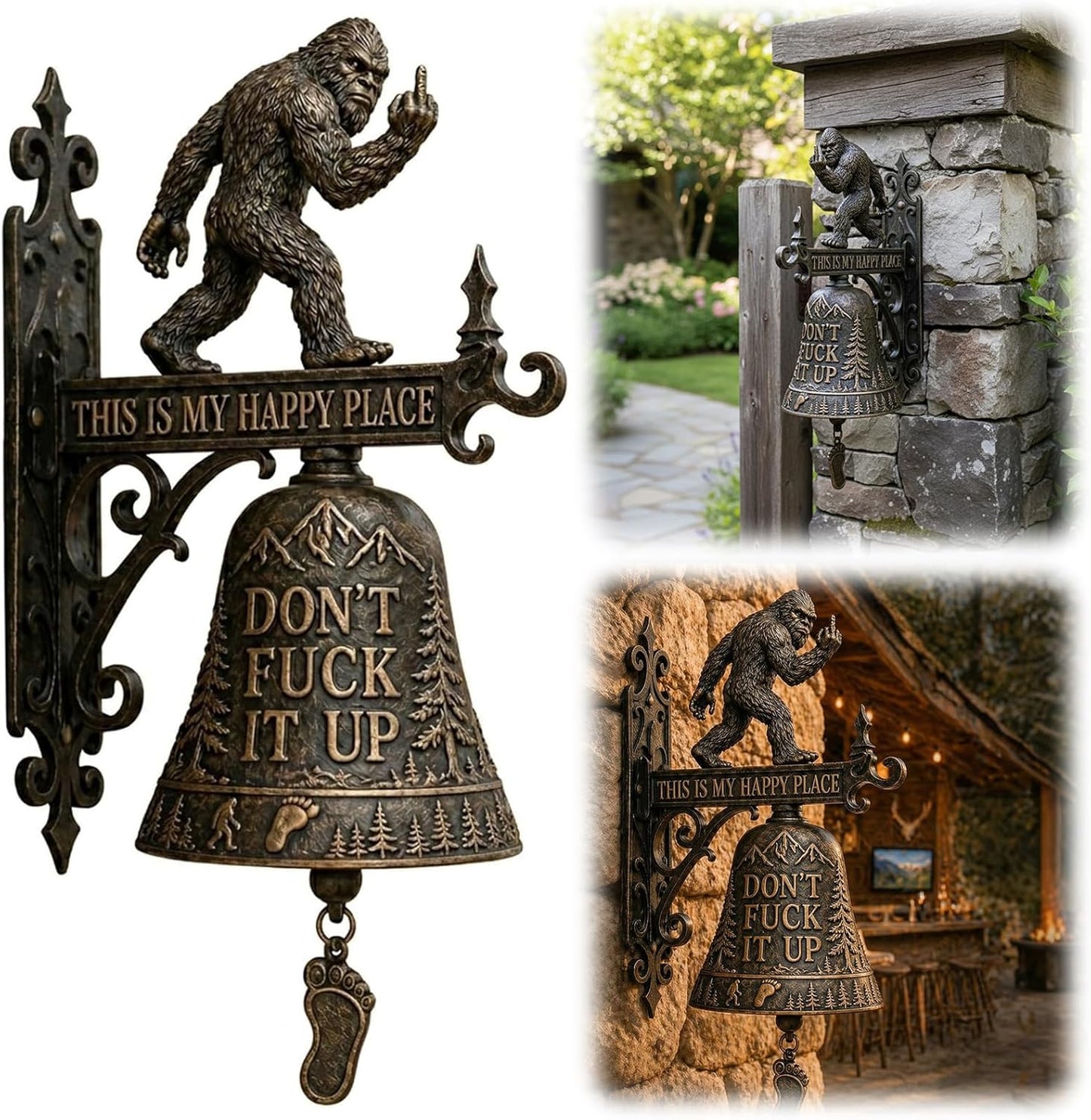 "This Is My Happy Place" Rustic Bigfoot Wall Bell