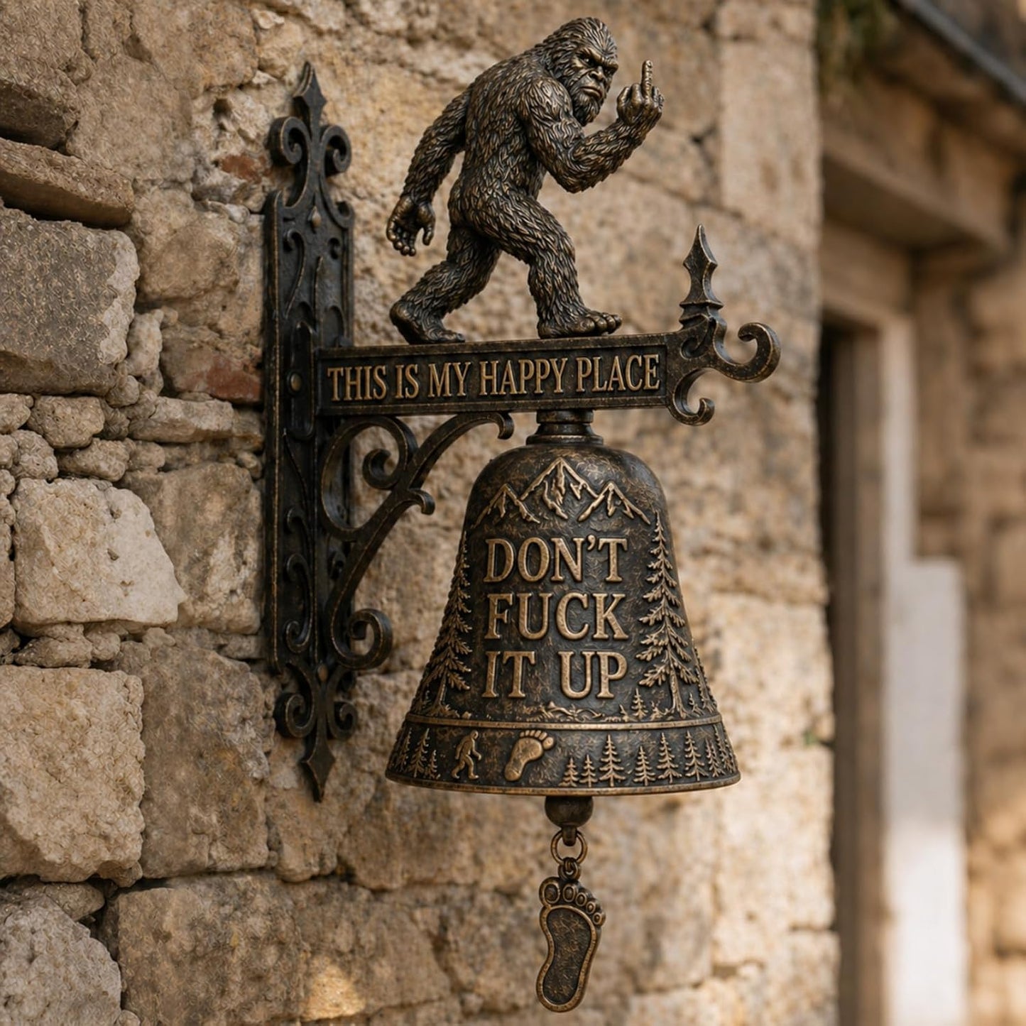 "This Is My Happy Place" Rustic Bigfoot Wall Bell