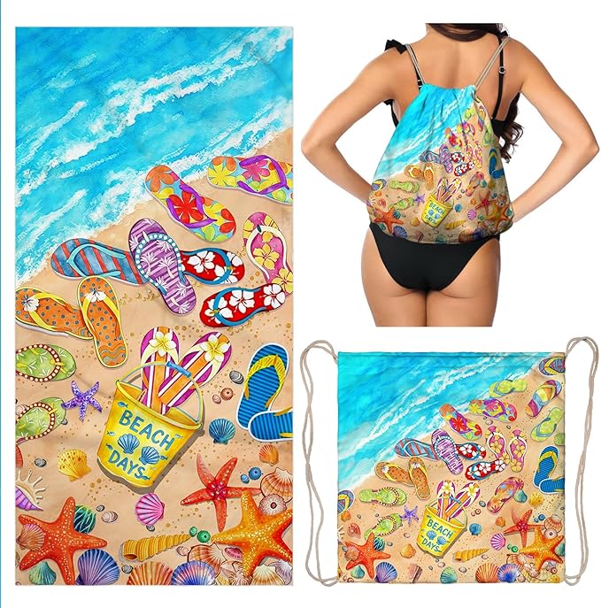 Summer Special Offer 3‑in‑1 Beach Towel Drawstring Backpack Cover‑Up, Multi‑Purpose Tropical Beach Essentials (9 Styles)