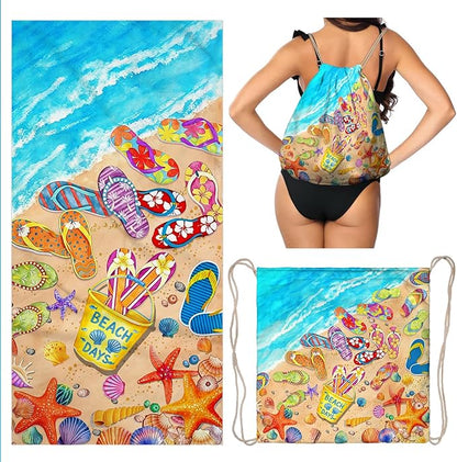 Summer Special Offer 3‑in‑1 Beach Towel Drawstring Backpack Cover‑Up, Multi‑Purpose Tropical Beach Essentials (9 Styles)