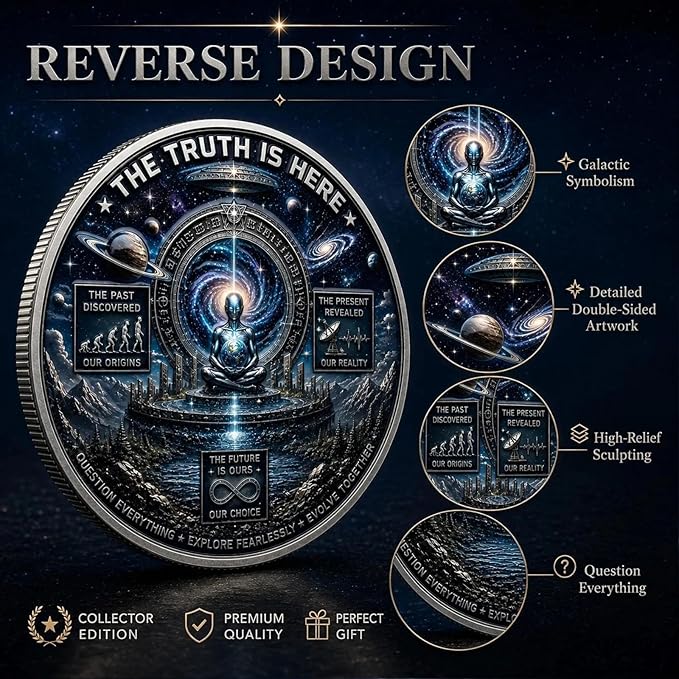 UFO Alien Disclosure Challenge Coin | The Truth Is Here UAP Declassified Commemorative Coin, 3 Designs Available