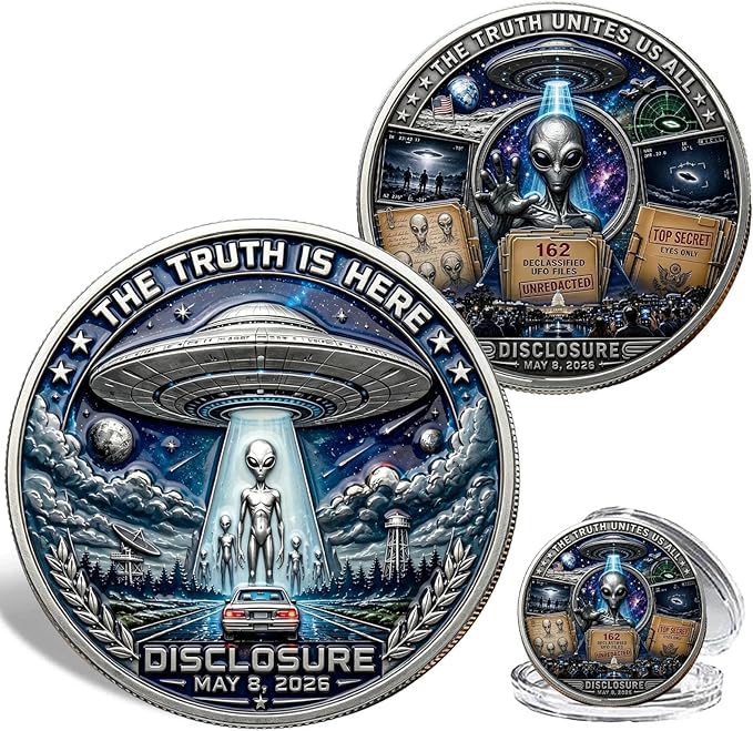 UFO Alien Disclosure Challenge Coin | The Truth Is Here UAP Declassified Commemorative Coin, 3 Designs Available