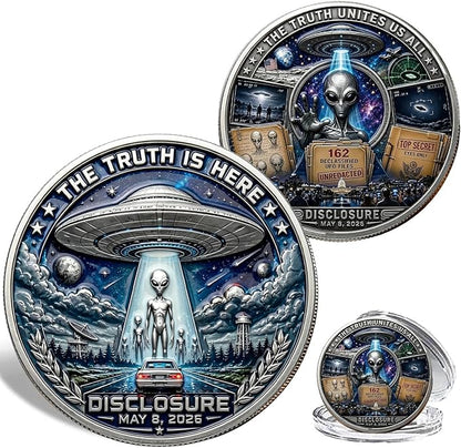 UFO Alien Disclosure Challenge Coin | The Truth Is Here UAP Declassified Commemorative Coin, 3 Designs Available