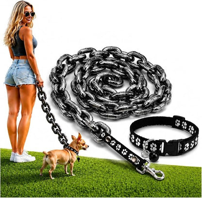 🤣Funny Oversized Dog Leash & Collar Set, "Small Dog Big Attitude" Comical Chain Leash