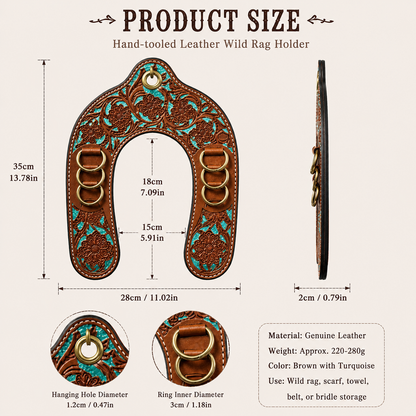 Handcrafted Leather Horseshoe   Wild Rag Holder | Western Scarf   & Bandana Organizer