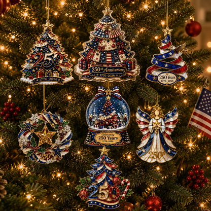 🔥Limited Time 50% OFF🎄 US 250th Anniversary Christmas Ornament, 6 Vintage American Flag Styles