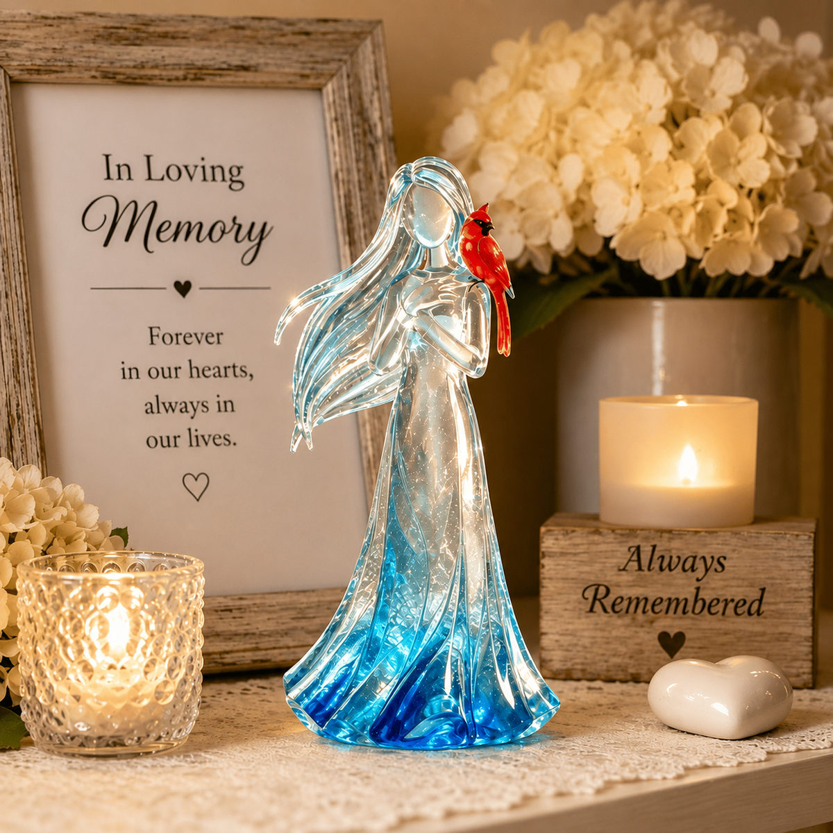 💙Azure Remembrance Angel – Cardinal Memorial Figurine