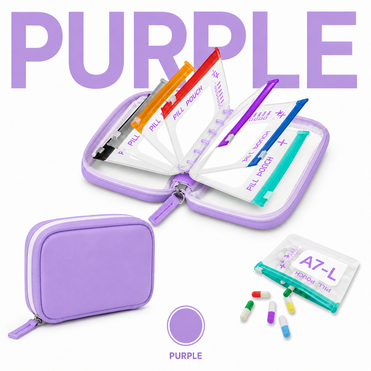 2‑Week Travel Pill Organizer with 14 Color‑Coded Reusable Pill Pouches
