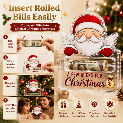 🎄A Few Bucks For Christmas™ Crystal Acrylic Money Holder Ornament