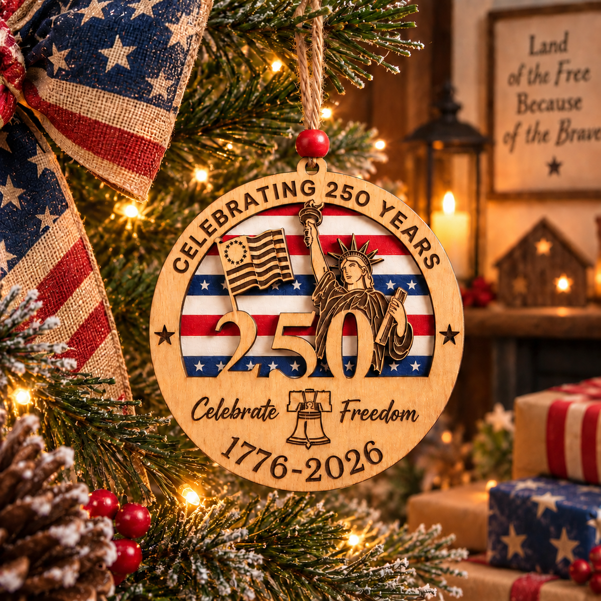 🎄 USA 250 Double-Layer Wooden Christmas Ornamen