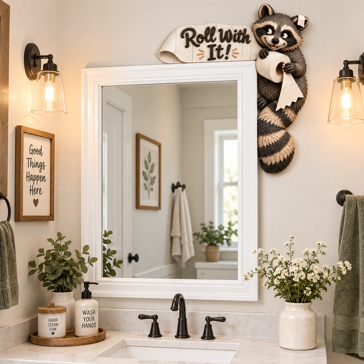 🦝 Roll With It! Funny Raccoon Door Corner Decor