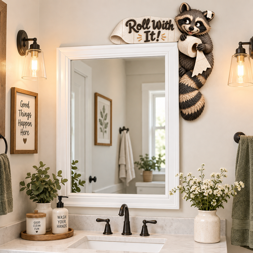 🦝 Roll With It! Funny Raccoon Door Corner Decor