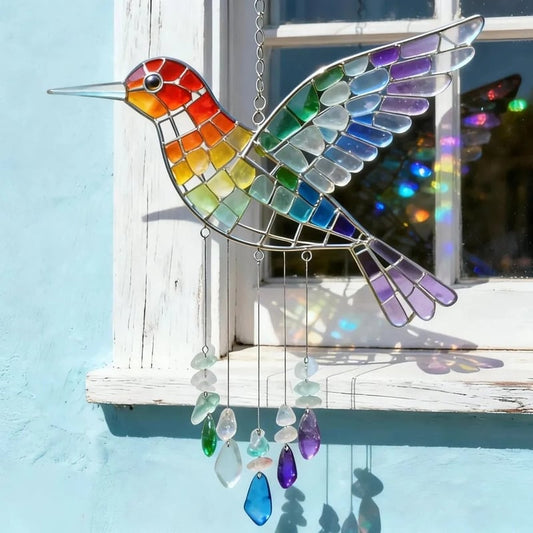 🌲Christmas Gift 50% Off--🌬️Sea Glass Rainbow Bird Wind Chime🌈