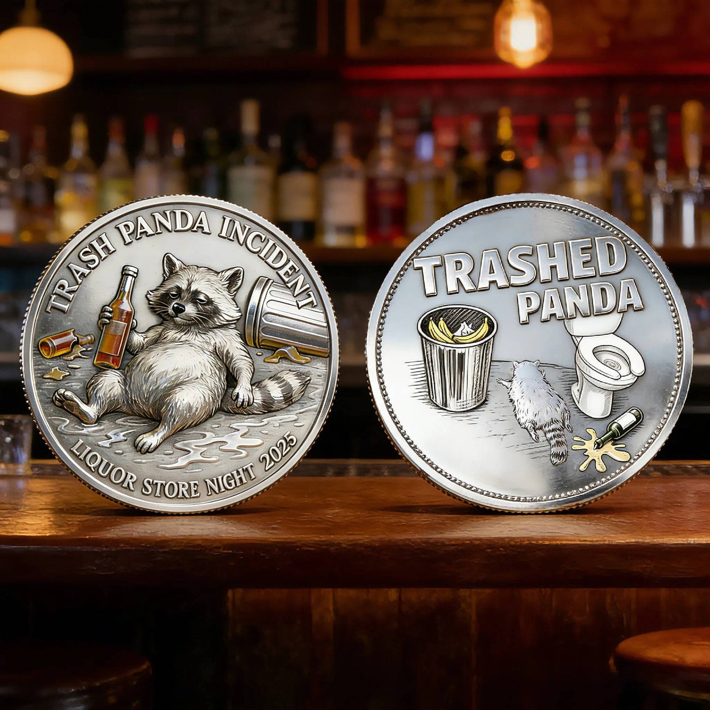 🥃🦝Funny Drunk Raccoon Challenge Coin
