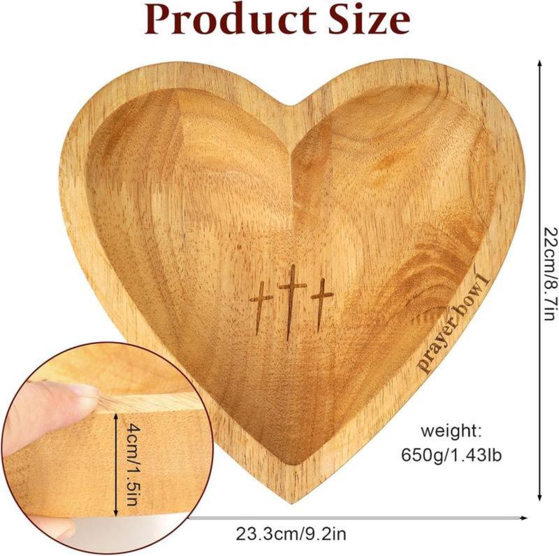 Handmade Retro Wooden Heart Prayer Bowl with 24 Prayer Cards | Cross & Letter Engraving | Christian Decor, Mother’s Day