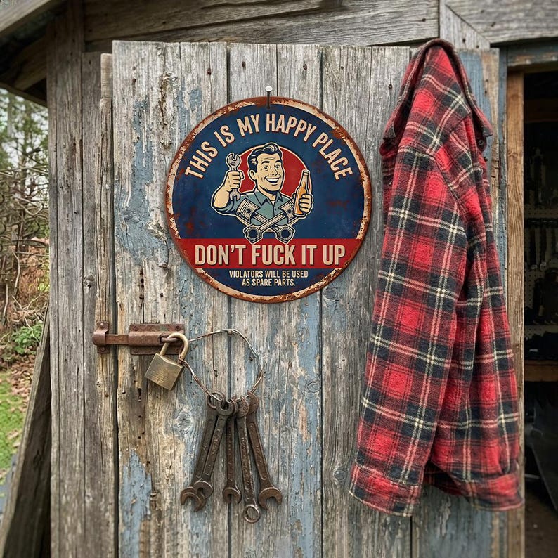 🔩🔧"This Is My Happy Place" Metal Tin Sign