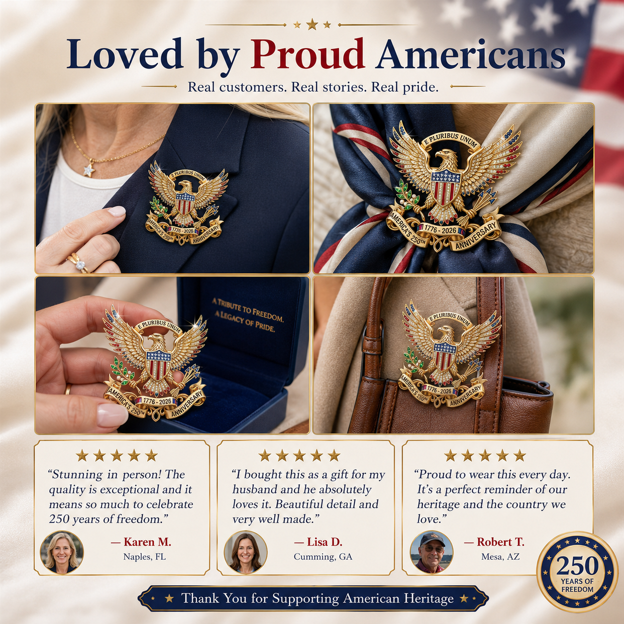 US 250th Anniversary Brooch Pin