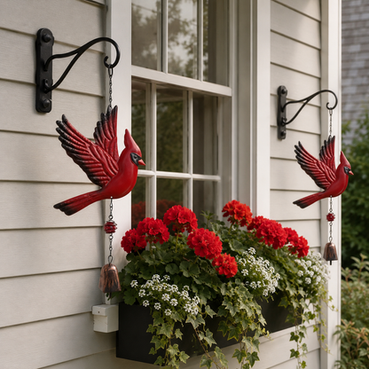 🐦Flying Red Cardinal Hanging Bell, Sympathy Memorial Remembrance Bird Wind Chime Decor