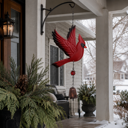 🐦Flying Red Cardinal Hanging Bell, Sympathy Memorial Remembrance Bird Wind Chime Decor