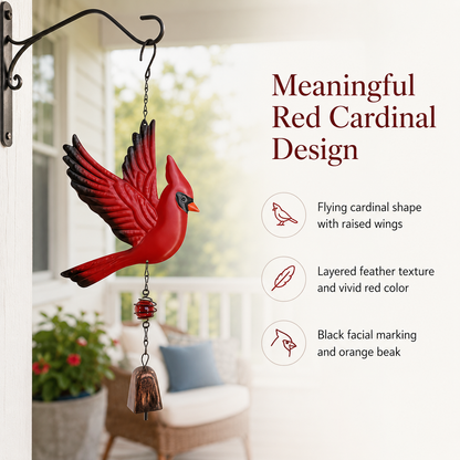 🐦Flying Red Cardinal Hanging Bell, Sympathy Memorial Remembrance Bird Wind Chime Decor