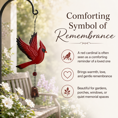 🐦Flying Red Cardinal Hanging Bell, Sympathy Memorial Remembrance Bird Wind Chime Decor