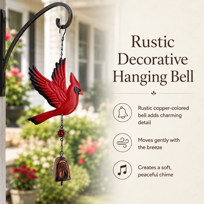 🐦Flying Red Cardinal Hanging Bell, Sympathy Memorial Remembrance Bird Wind Chime Decor
