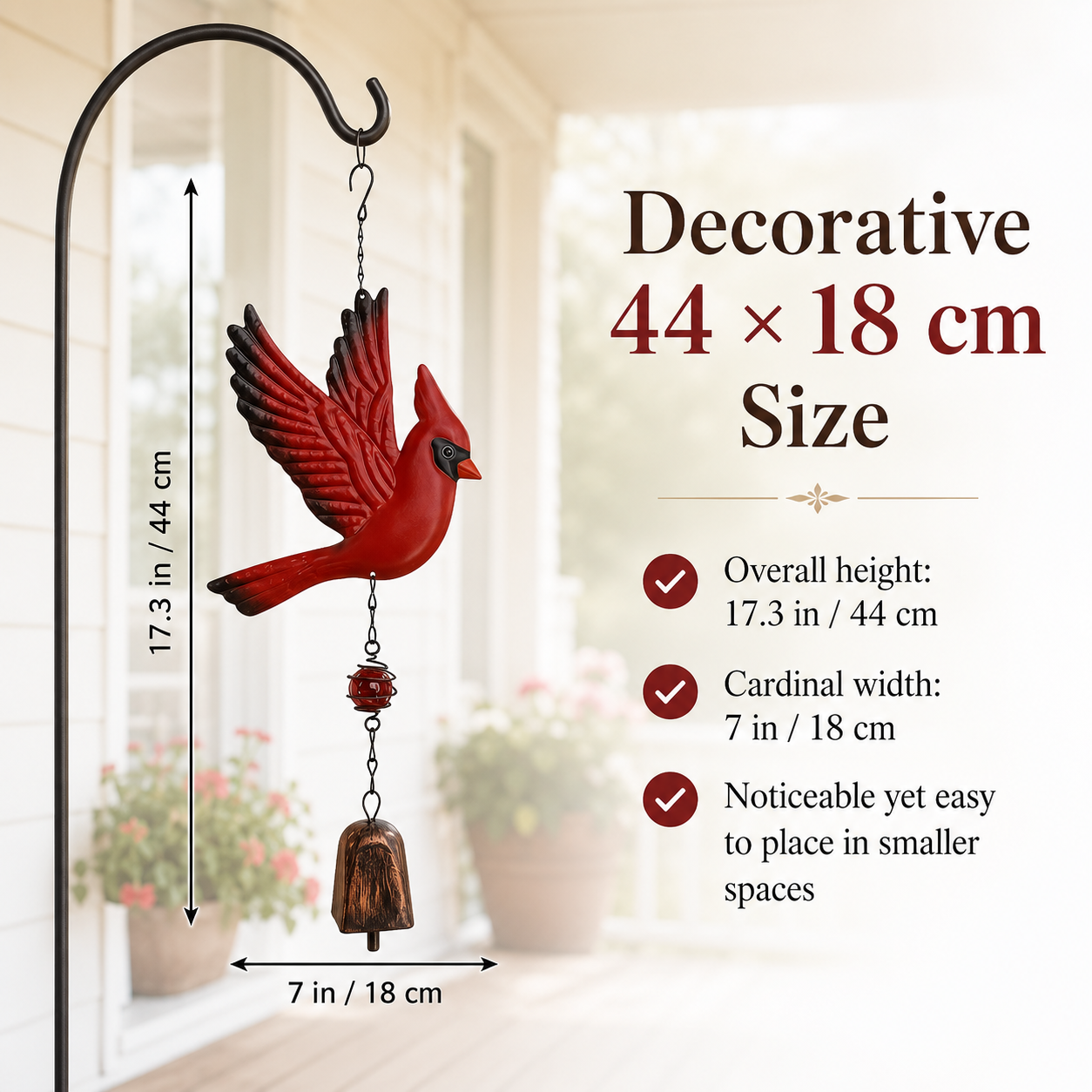 🐦Flying Red Cardinal Hanging Bell, Sympathy Memorial Remembrance Bird Wind Chime Decor