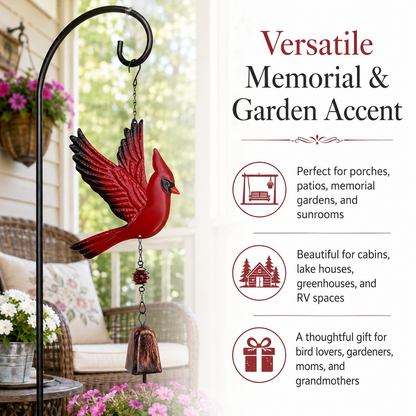 🐦Flying Red Cardinal Hanging Bell, Sympathy Memorial Remembrance Bird Wind Chime Decor