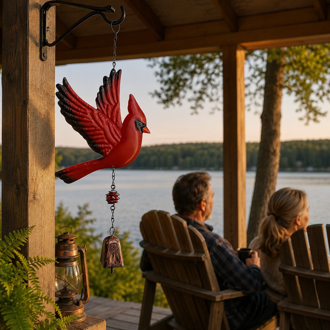 🐦Flying Red Cardinal Hanging Bell, Sympathy Memorial Remembrance Bird Wind Chime Decor