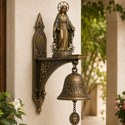 ✝️Miraculous Virgin Mary Wall Mount Bell, Antique Bronze Religious Door Bell, Catholic Blessing Home Decor Gift