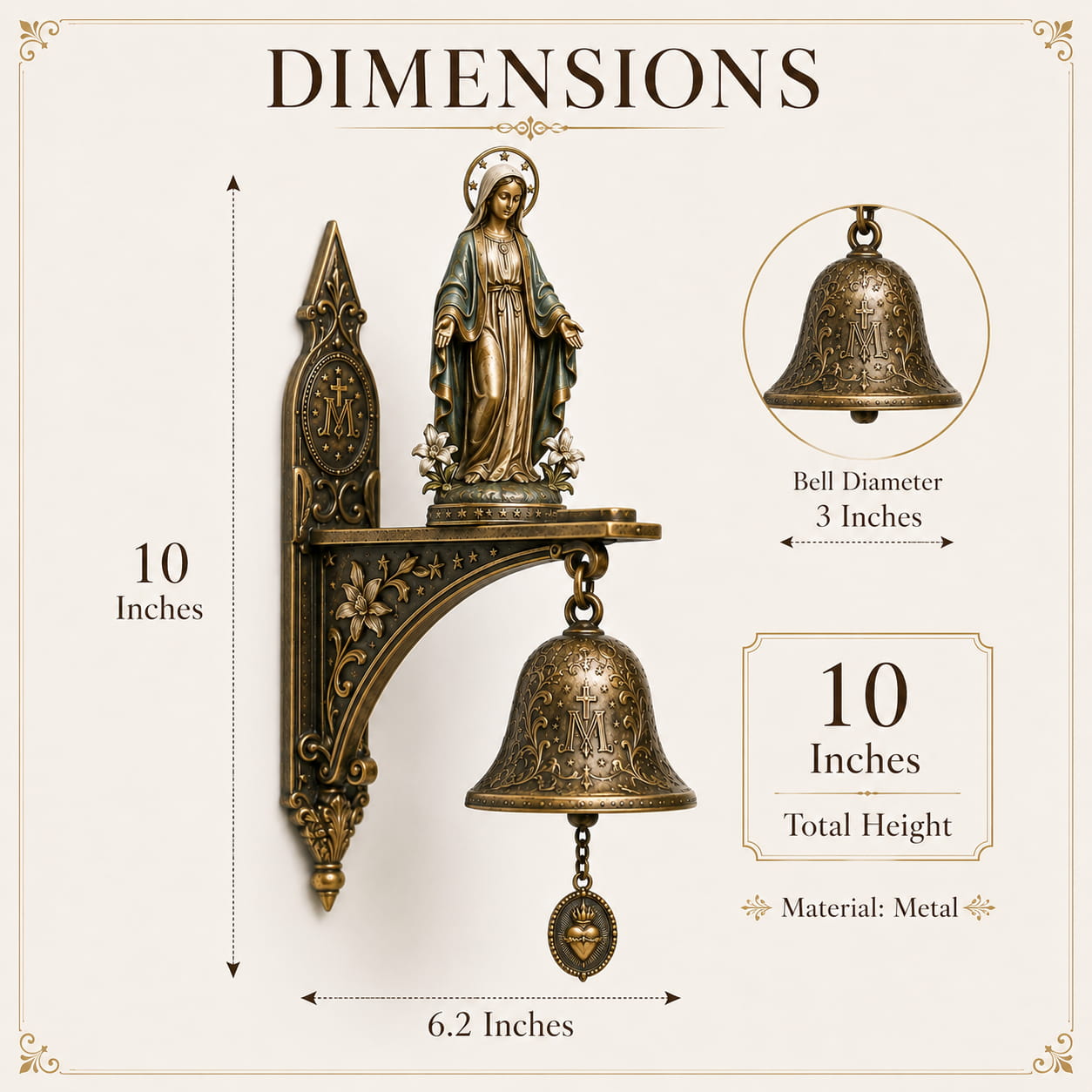 ✝️Miraculous Virgin Mary Wall Mount Bell, Antique Bronze Religious Door Bell, Catholic Blessing Home Decor Gift