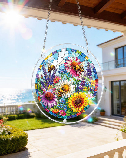 DIY Acrylic Floral Puzzle Suncatcher, Stained Glass Style Window Light Catcher