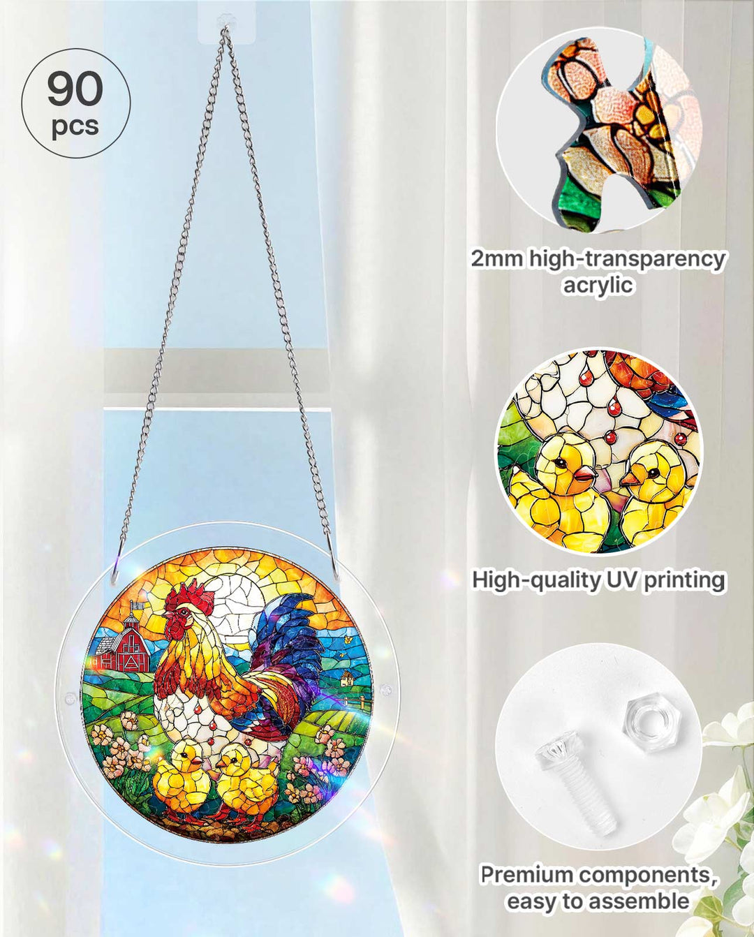 DIY Acrylic Animal Puzzle Suncatcher, Stained Glass Style Window Light Catcher