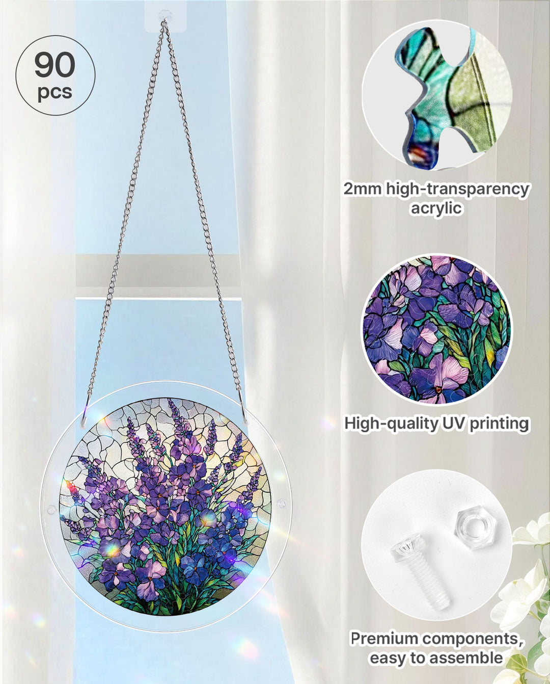 DIY Acrylic Floral Puzzle Suncatcher, Stained Glass Style Window Light Catcher