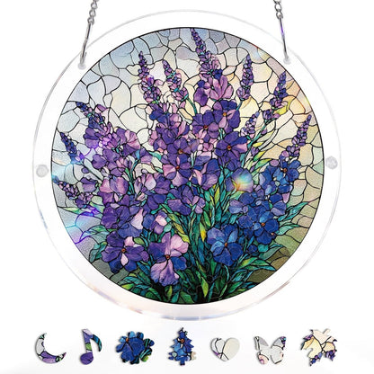 DIY Acrylic Floral Puzzle Suncatcher, Stained Glass Style Window Light Catcher