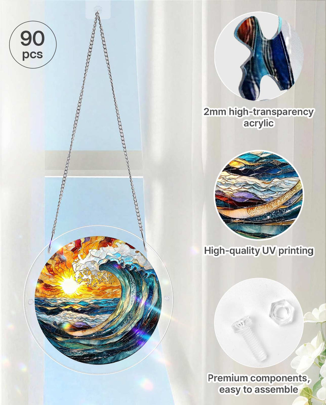 DIY Acrylic Landscape Puzzle Suncatcher, Stained Glass Style Window Light Catcher
