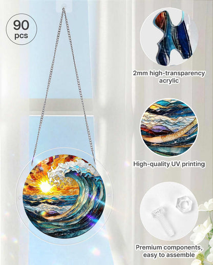 DIY Acrylic Landscape Puzzle Suncatcher, Stained Glass Style Window Light Catcher
